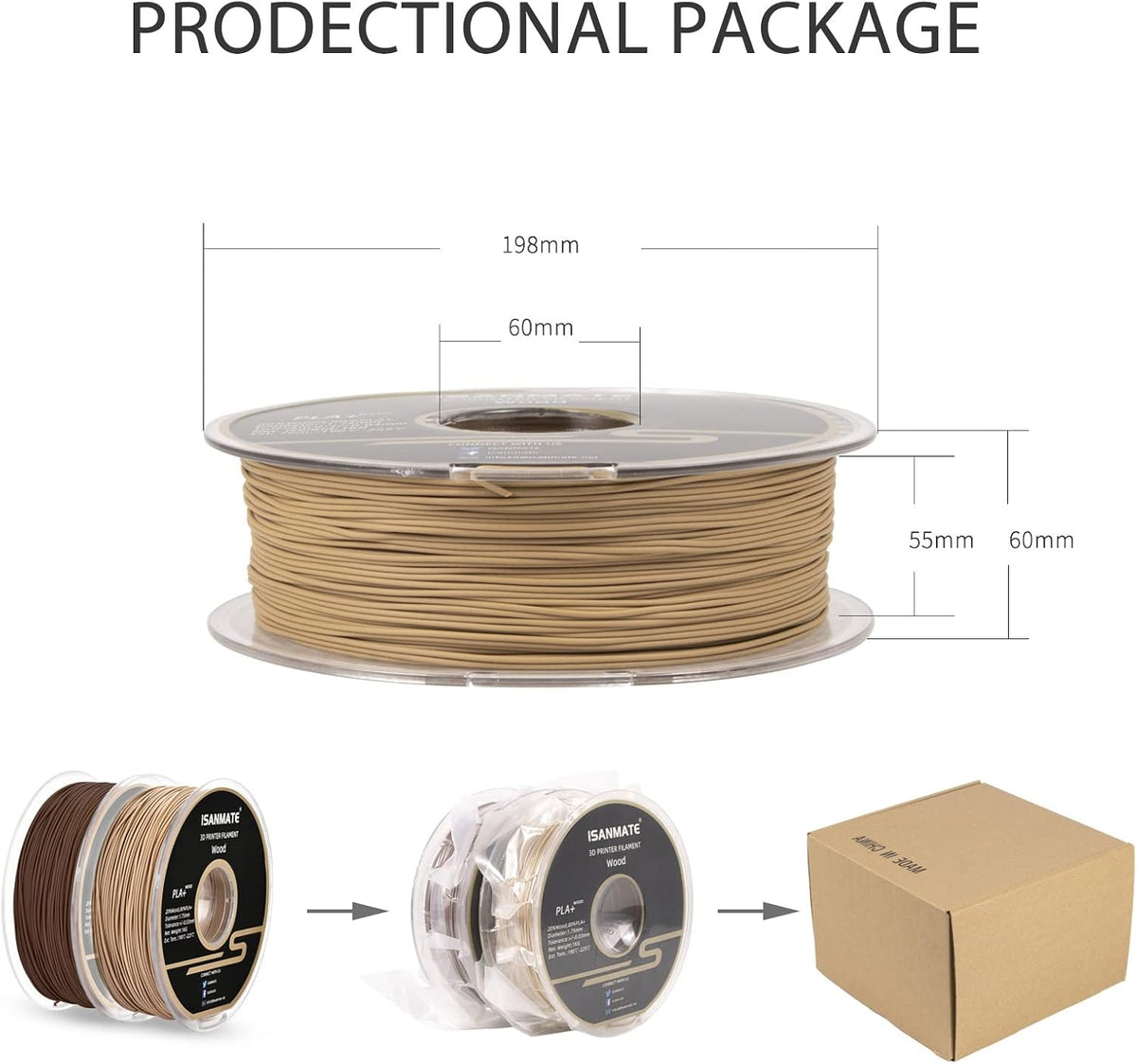 iSANMATE 3D Printer Filament, PLA Filament 1.75mm Bundle, White and Sandal Wo...