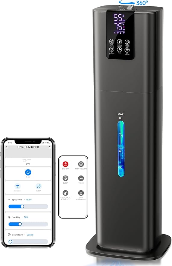 8L Smart Humidifier for Large Room Bedroom, Cover up to 505ft², Remote & APP by HumidifiersforLargeRoom