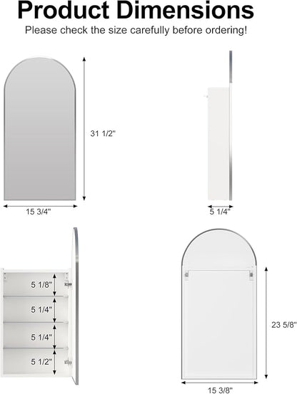 Arched Medicine Cabinets with Mirror, Wall Mounted Brushed Nickel Mirror Cabinet - Image 2