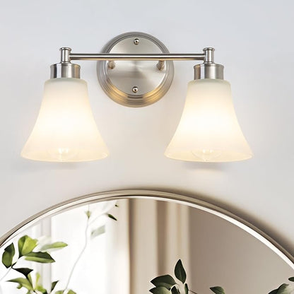 LOUSACE 2 Light Bathroom Vanity Light Brushed Nickel Bathroom Lighting Fixtures by LOUSACE
