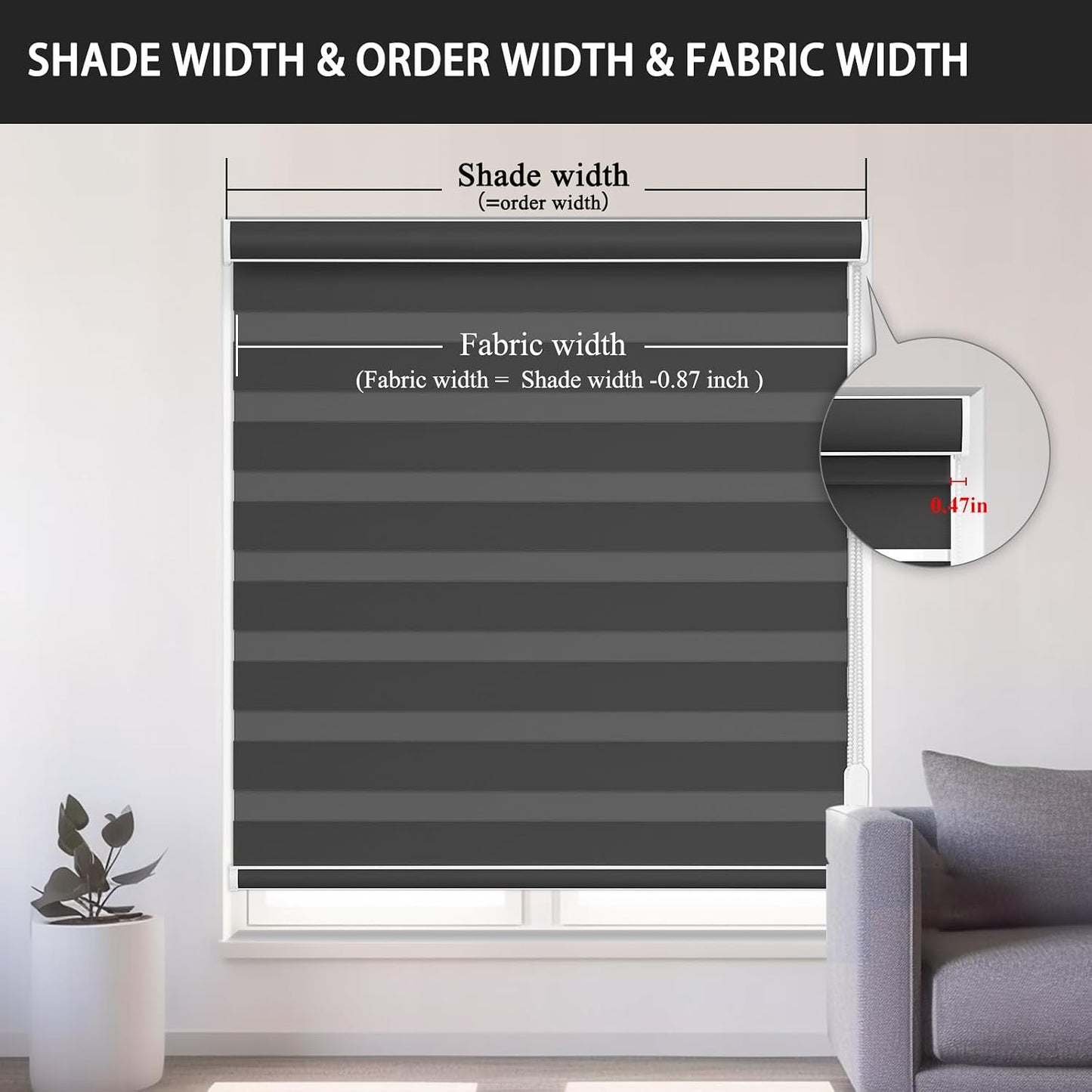 Custom Size Zebra Blinds for Indoor Windows with Cord, Dual Layer Blackout Zebra Roller Shades Corded Pull Down for Home Office Sliding Glass Door Black Out Room Darkening Easy Install