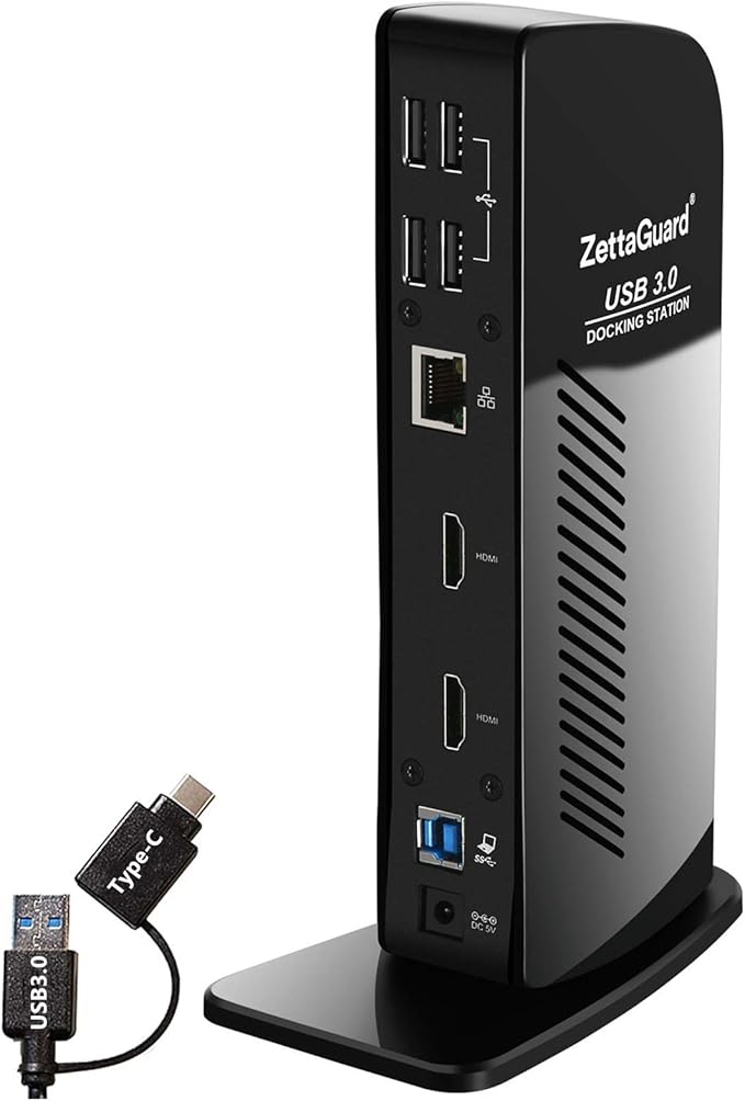 ZettaGuard USB 3.0 and USB-C Universal Laptop Docking Station by Zettaguard
