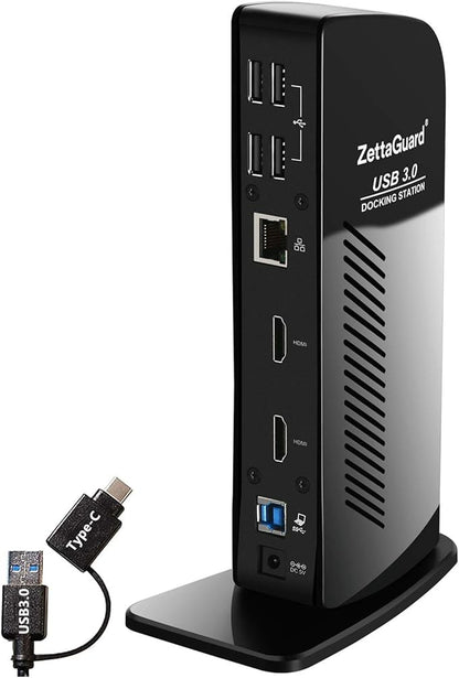 ZettaGuard USB 3.0 and USB-C Universal Laptop Docking Station by Zettaguard