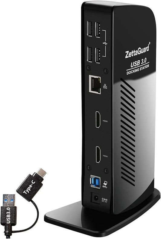 ZettaGuard USB 3.0 and USB-C Universal Laptop Docking Station by Zettaguard