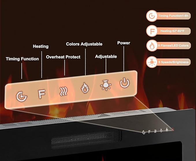 36" Electric Fireplace Insert, Wall Mounted & Recessed Heater, Slim - Image 5