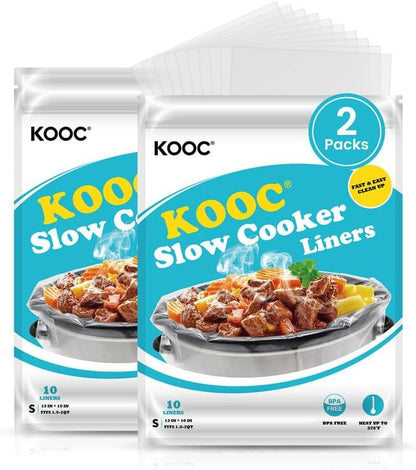 KOOC Slow Cooker Liners 10"x13" 20 count Small Size Disposable Plastic Bags Pot by KOOC