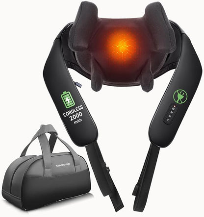 Cordless Neck Massager with Heat, Shiatsu Neck and Back Massager by MASGRE