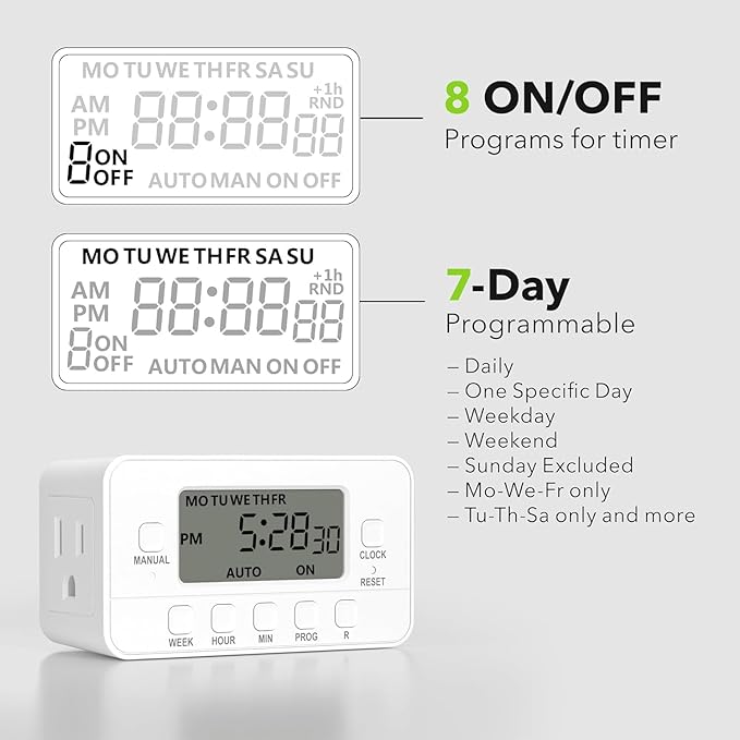 STANLEY 2 Grounded Outlet Digital Weekly Timer Security Mode 8 On/Off Program - Image 5