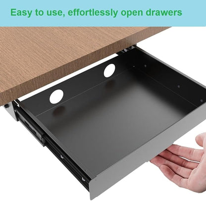 Under Desk Mounted Slide out Drawer, W 13.4" x D 9.3" Storage Organizer - Image 5