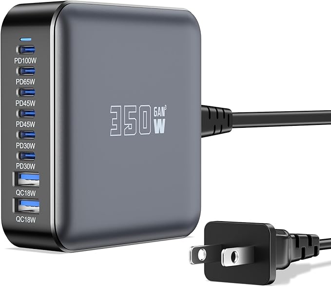 350W USB Fast Charging Station, 8 Port USB C Multi Port Charger Block by ALISEA