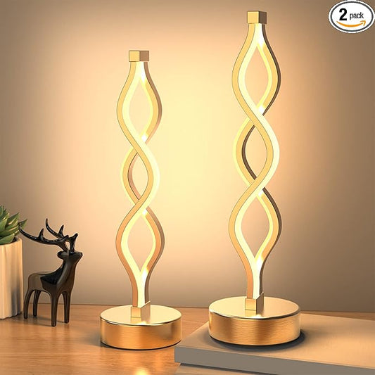 NUÜR Gold Lamps for Bedrooms Set of 2, Small Table Lamp, 3 Colour Temperature by NU%C3%9CRLightning