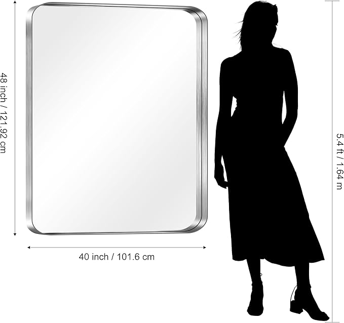 CIRCUMI Silver Bathroom Mirror, Rounded Corner, Tempered Glass, Large Mirror - Image 7