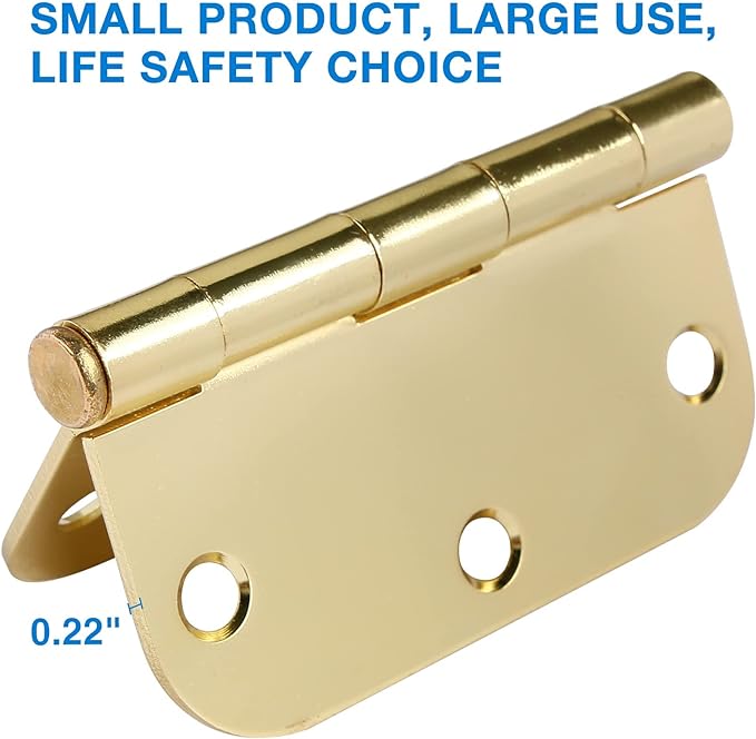 6 Pack Rounded Door Hinges 3.5 inch X 3-1/2" 5/8 Radius, Polished Brass 3 ½ - Image 4