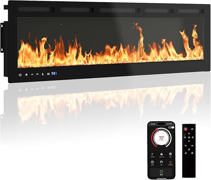 60" Smart Electric Fireplace Wall Mount, 1500w Heater by Unknown