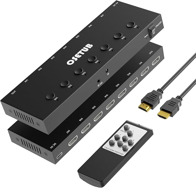 HDMI Switch 7 in 1 Out 4K@60Hz, 7 Port HDMI Switcher Selector Support HDR & by OseTub