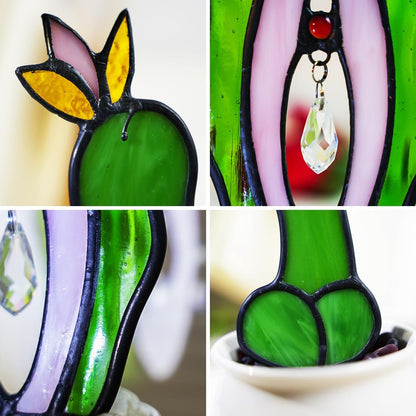 Cactus Decor Stained Glass Suncatcher,Cacti Decor Sun Catcher Indoor Window for Livingroom,Succulent Plant Ornament Cacti Suncatcher for Tabletop Windowsill Shelf(No Pot)