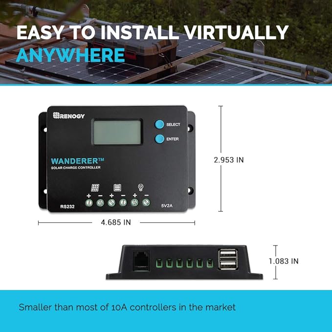 Renogy 10 Amp 12V/24V PWM Negative Ground Solar Charge Controller Compact - Image 2