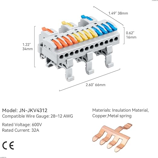 JANDECCN 4pcs DIN Rail Terminal Blocks, DIY Splicing Wire Connectors - Image 5