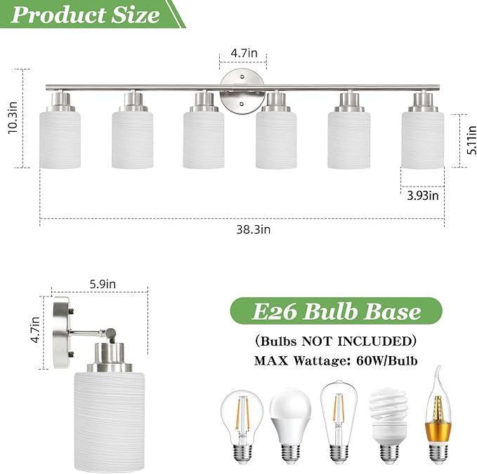 Guliaofo 6-Light Brushed Nickel Vanity Lights - Image 2