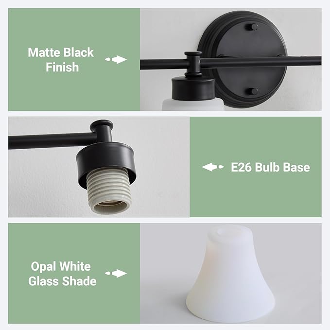 LOUSACE 4 Light Bathroom Vanity Light Matte Black Bathroom Lighting Fixtures - Image 6