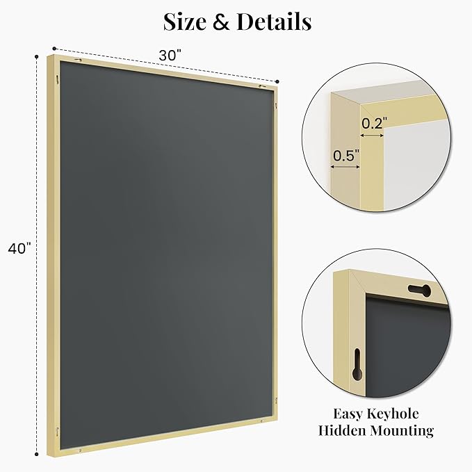 40"x30" Gold Wall Mirror, Metal Framed Bathroom Vanity Mirror, Large - Image 7
