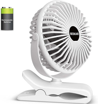 BESKAR Portable Clip on Fan Rechargeable, 4 Speeds Small Battery Operated Fans by BESKAR