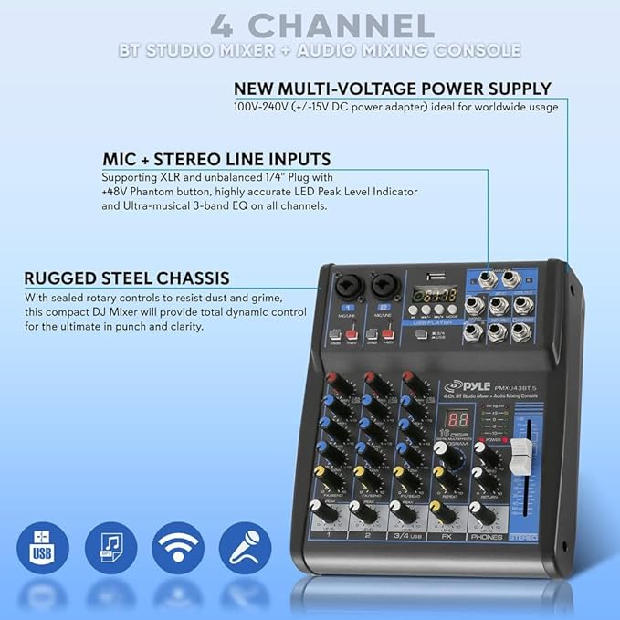 Pyle Professional Audio Mixer Sound Board Console System- Interface 4 Channel - Image 8
