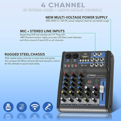 Pyle Professional Audio Mixer Sound Board Console System- Interface 4 Channel - Image 8