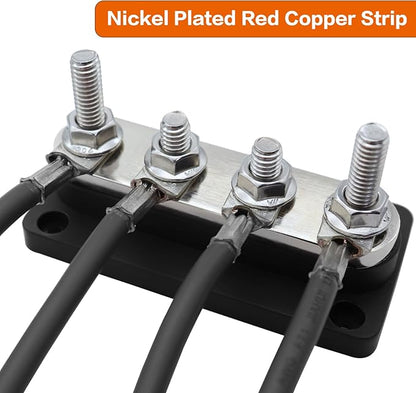 AMOMD 300A Bus Bars 4 Studs M8 Nickel Plated Copper Distribution Block Negative - Image 7