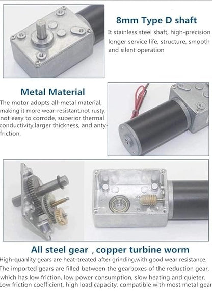 BRINGSMART 12V 16rpm DC Worm Gear Motor 70kg.cm High Torque Turbine Electric - Image 8