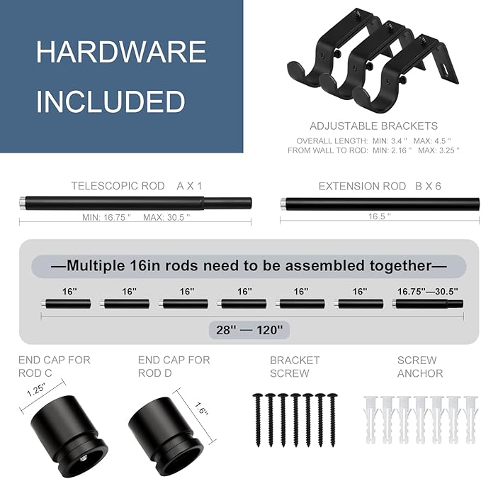 Latest Curtain Rods for Windows 28 to 120 Inches Length Adjustable 1 Inch - Image 2