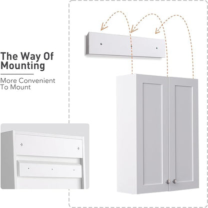 White Wall Mount Cabinet, MDF Over The Toilet Storage Cabinet - Image 6