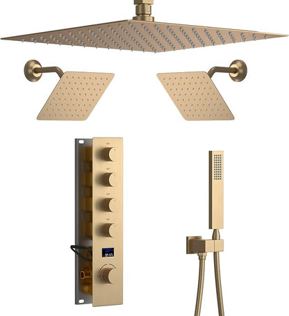 KATAIS Brushed Gold Shower System Digital Temperature Display Shower Faucet Set by KATAIS