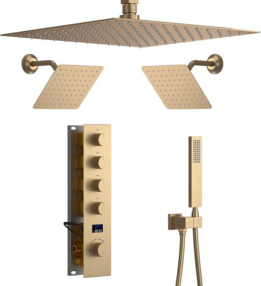 KATAIS Brushed Gold Shower System Digital Temperature Display Shower Faucet Set by KATAIS