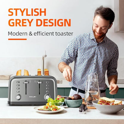 Grey Toaster 4 Slice, Dual Independent Controls, Extra Wide Slot Toasters - Image 2