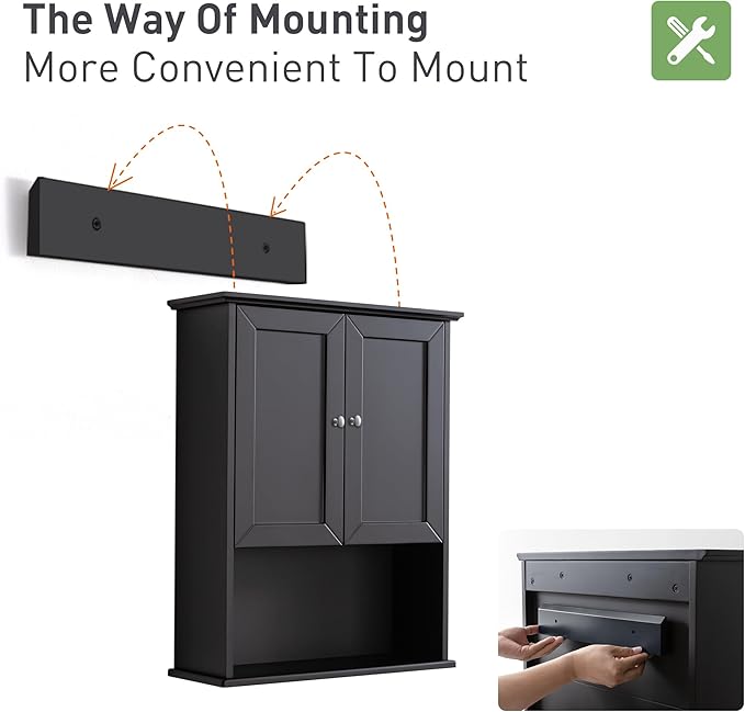 Black Wall Cabinet 24x30 Inch Wooden Over The Toilet Storage Cabinets - Image 4