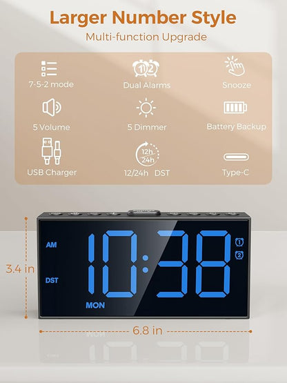 PPLEE Digital Alarm Clocks for Bedrooms Heavy Sleepers, 2 Alarms, Upgrade 7-5-2 - Image 7