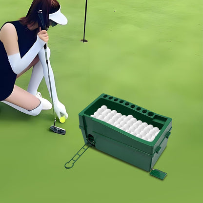 automatic golf ball dispenser with tee up machine, front angle view