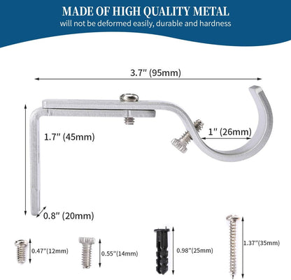 Heavy Duty Adjustable Curtain Rod Brackets Rod Holders for 1 Inch Rod, Silver Color, (Set of 2)
