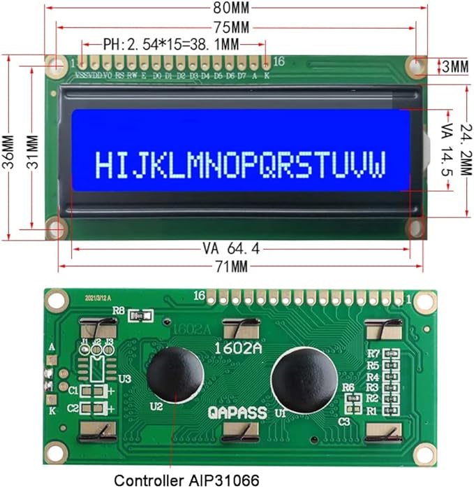 DIYmalls 1602 LCD Display Module DC 5V 16x2 White Character Blue Backlight - Image 2