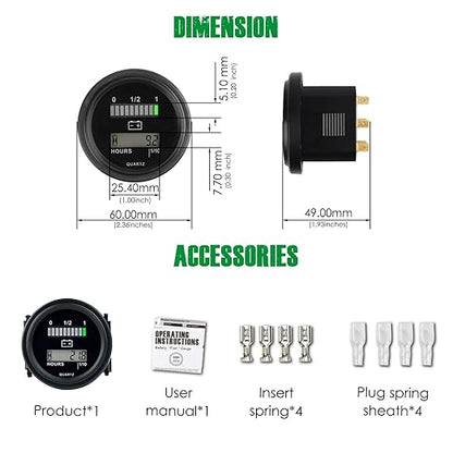 Yooreal 12/24V 36/48V 72V Golf Cart Battery Meter, Hour Meter&Battery Indicator - Image 8