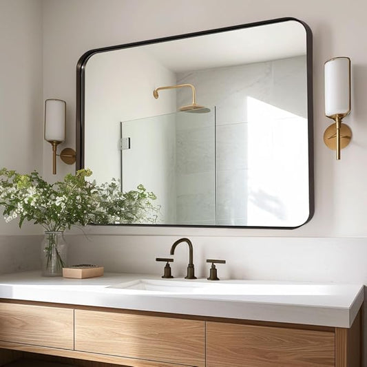 ANDY STAR Bathroom Mirrors for Wall, Rounded Rectangle Mirror, Framed in by ANDYSTAR