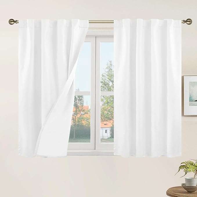 LAMIT 40 Inch Length Short White Linen Curtains by LAMIT