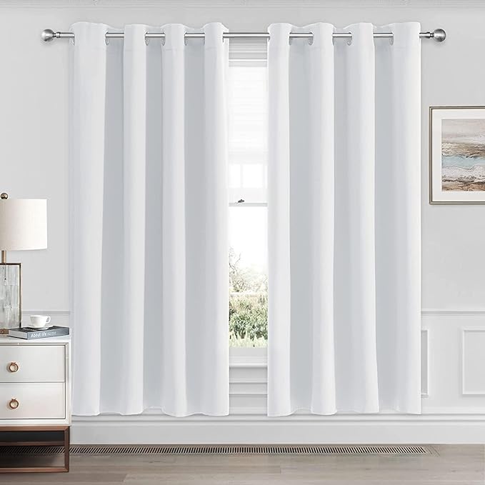 CUCRAF Grayish White Blackout Curtains 54 Inches Long, Thermal Insulated Noise by CUCRAF