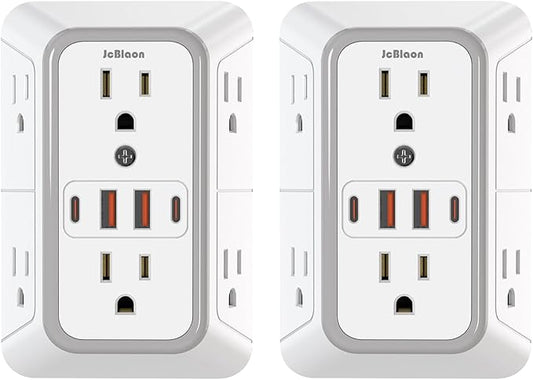 2 Pack Outlet Extender Surge Protector, 6 Outlet Splitter by JcBlaon