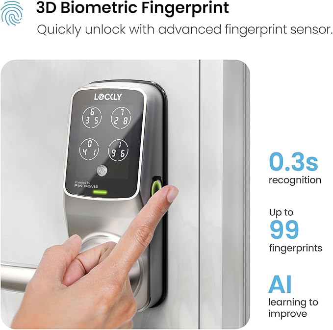 Lockly Secure Plus Smart Lock Bluetooth, 3D Biometric Fingerprint Sensor Front - Image 5