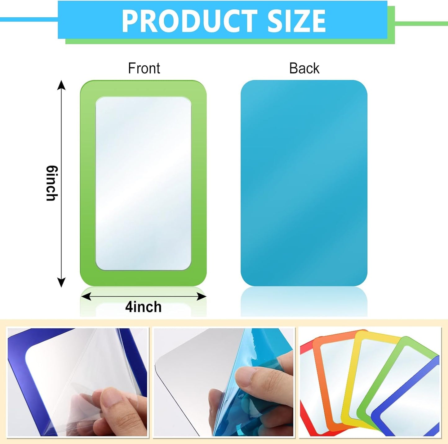 15 Pcs Small Mirrors for Kids 6 x 4 Inch Unbreakable Shatterproof Mirror for Crafts Square Round Corners Double Sided Preschool Facial Expression Classroom Mirror DIY Crafts (5 Bright Colors)