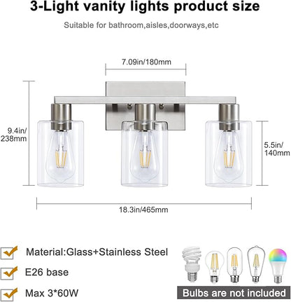 SOPEAS 3-Light Vanity Lights, Brushed Nickel Vanity Light, - Image 3