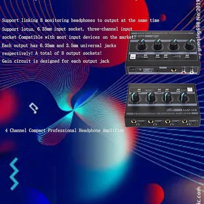 Riworal Headphone Amplifier 4 Channel Audio Amplifier Portable Splitter - Image 8