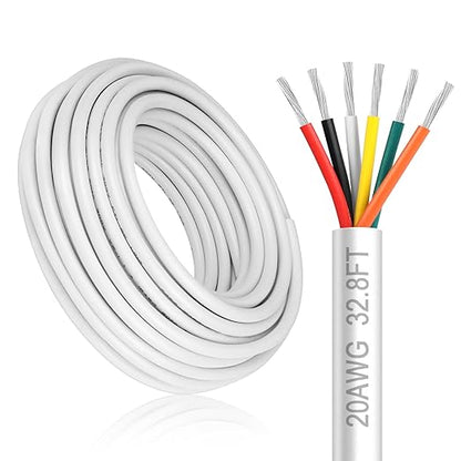 20 Gauge 6 Conductor White Stranded Low Voltage 20/6 Cable, 32.8FT PVC Case by DEKIEVALE